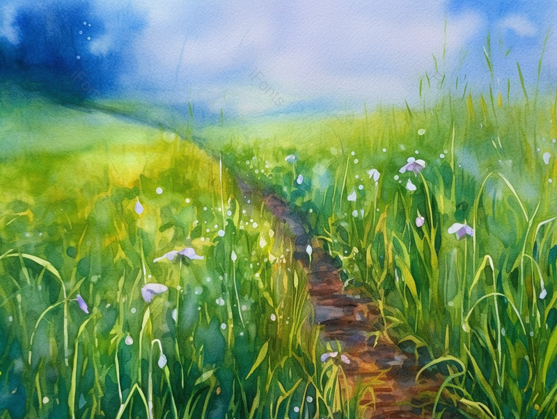 草地里的紫色小野花手绘背景,插画/手绘图,插画/手绘图库,插画/手绘图下载,插画/手绘